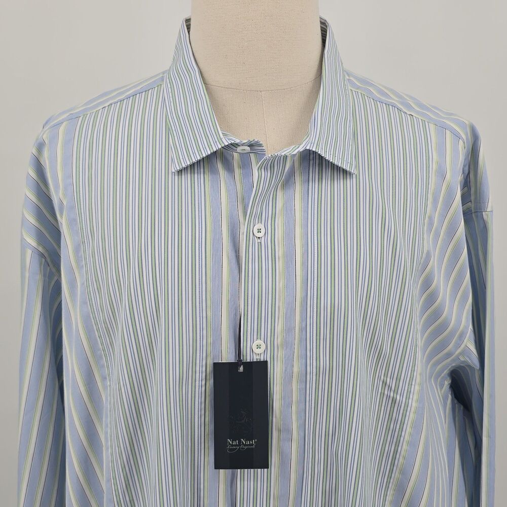 Nat Nast Dress Shirt NEW Striped Blue Green White 4XT